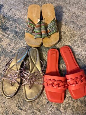 3 pairs size 8 1/2 women’s sandals, great brands and styles.